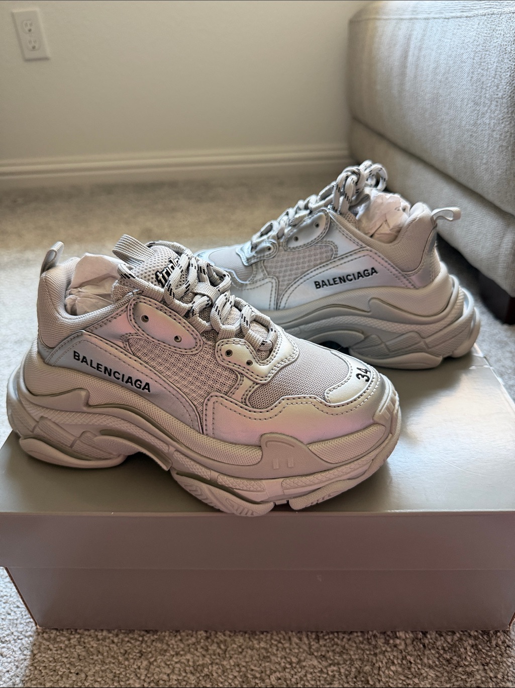 Balenciaga Triple S Sneaker Metallic EffectLfNot Washed Silver Metallic